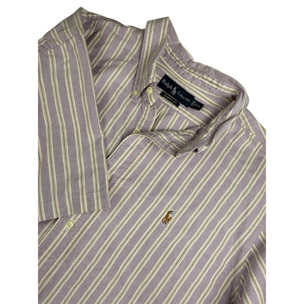 Polo Ralph Lauren Shirt Men 2XL Classic Fit SS Purple Stripe Button Pony Oxford